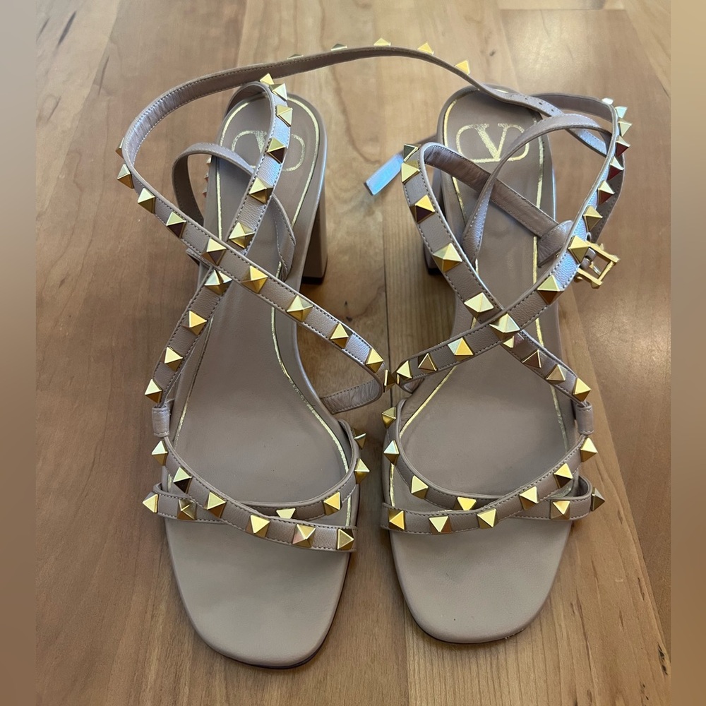 Valentino Taupe and Gold Studded Sandals